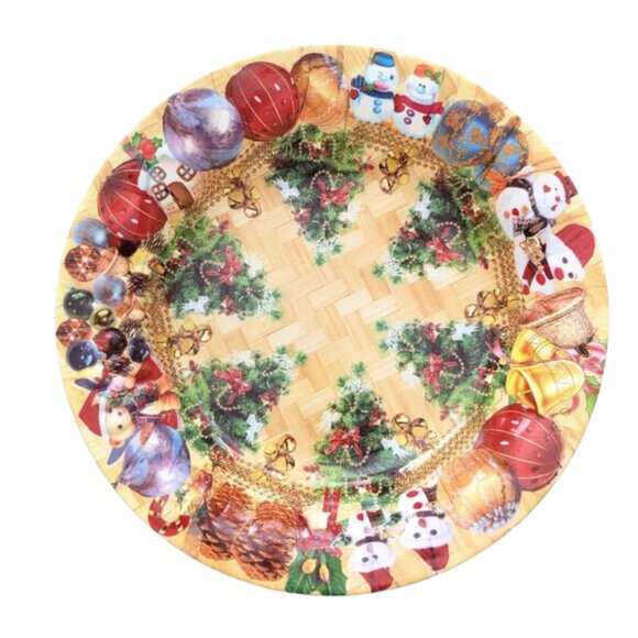 Vintage Christmas Bowl, Serving Tray, Holiday Poinsettia Plastic Set - Picture 3 of 9